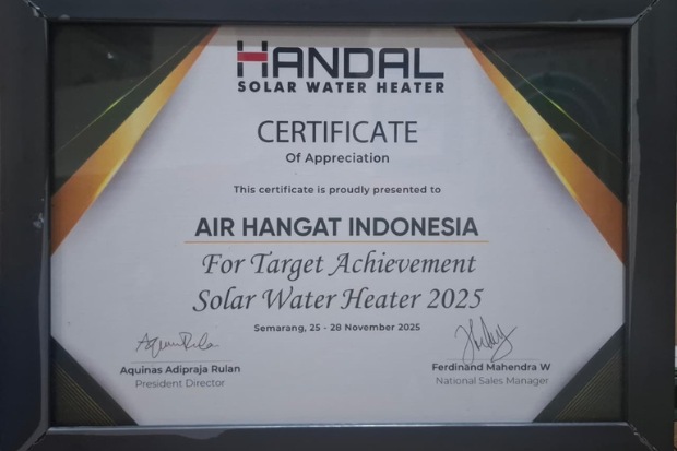Penghargaan PT Air Hangat Indonesia untuk Target Achievement Solar Water Heater 2025 Brand Handal