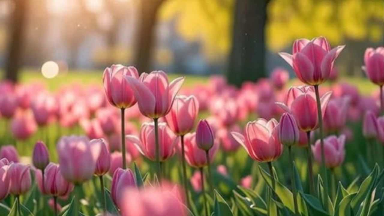 keindahan bunga tulip yang bermekaran di taman