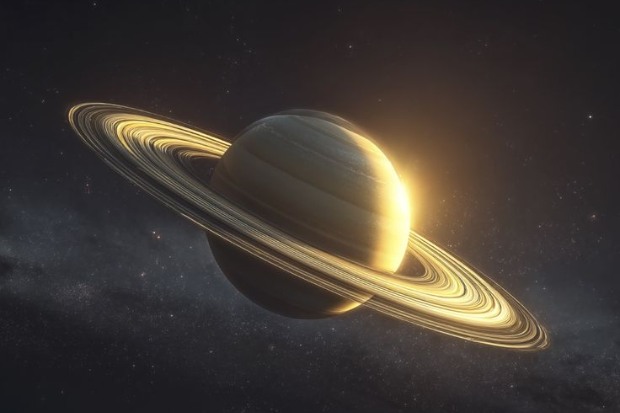 tampilan planet Saturnus dan satelit di sekitarnya
