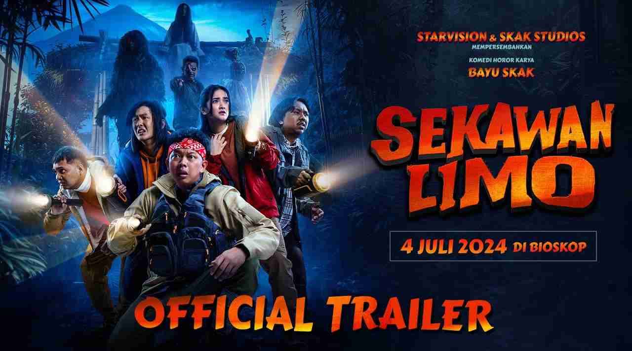 Poster Sekawan Limo dengan latar pendakian gunung